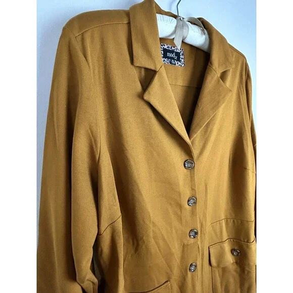 Mod X Womens 3X Mustard Belted Button Up Stretchy Jumpsuit - Picture 9 of 16